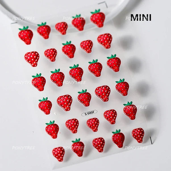 Pink Juicy Strawberry Fruit Cutting Line Ribbon Bowknot Star Happy Sweet Lovely Fruits Delicate Nail Art Stickers Manicure Decal (ONLINE ORDER ONLY)