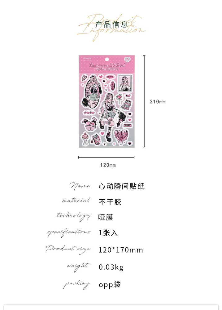 1pcs New Kawaii Heartbeat Girl Scrapbooking Sticker Art Collage Diary Journal DIY Craft Aesthetics Decorative Sticker Stationery (ONLINE ORDER ONLY)