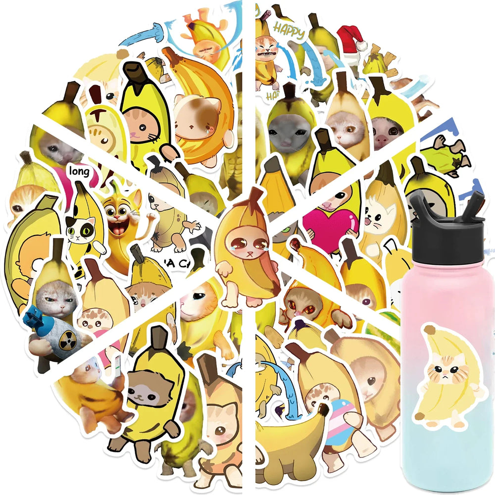 50Pcs  Banana Cat Cartoon Kawaii Sticker DIY Scrapbook Laptop Stationary Guitar Suitcase Sticker Cute Animal Decals Kids Toys﻿ (Online Order Only)