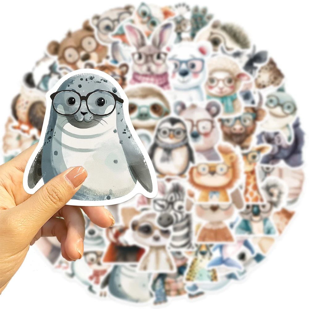 50pcs Cute Little Animal Stickers With Glasses Notebook Guitar Skateboard DIY Sticker For Pack Waterproof Laptop Skin Phone Case (ONLINE ORDER ONLY)