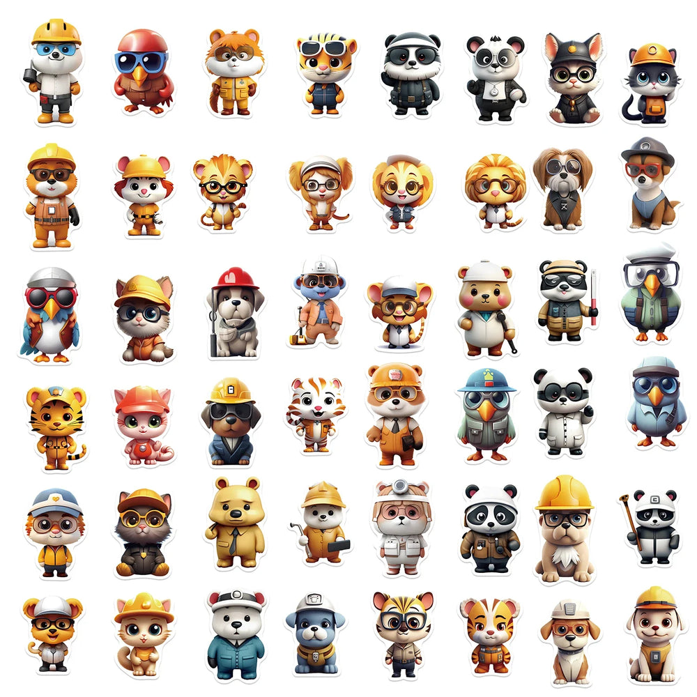 50pcs Professional Animals With Glasses Stickers Cute Decals Decoration DIY Skateboard Scrapbook Laptop Fridge Car Kids Toy (ONLINE ORDER ONLY)