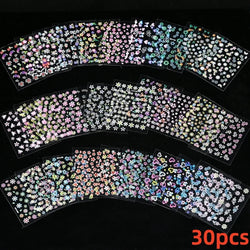 30Pcs/Set Red Golden 3D Nail Art Sticker Hot Stamping Hollow Decals Mixed Designs Adhesive Flower Nail Tips Letter Butterfly Set (Online Order Only)