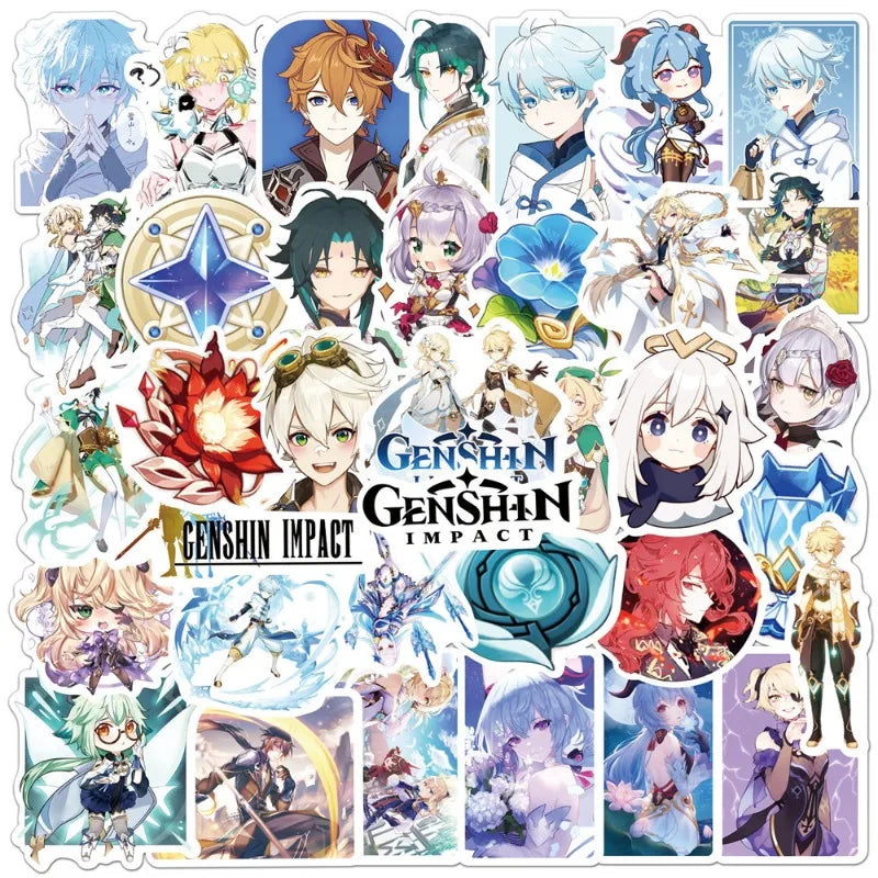 Genshin Impact Graffiti Stickers 50pcs for Laptop, Phone, Water Bottle, Scooter, Luggage, Refrigerator (Online Order Only)