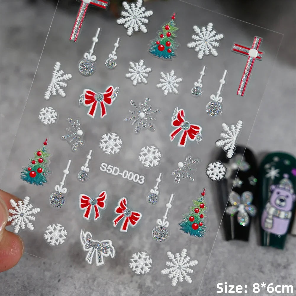 5D Embossed Gingerbread Man Nail Art Sticker Cute Christmas Winter Santa Claus Snowflake Elk Engraved Slider Manicure Decoration (ONLINE ORDER ONLY)