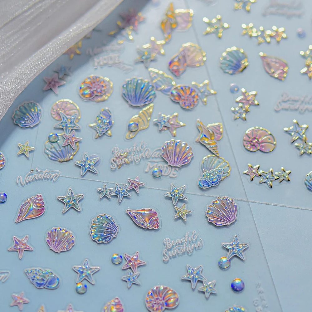 Beach Colourful Conch Dolphin Shell Starfish Jellyfish Star Summer Sea Wave Vacation Mode Water Bubble Nail Art Stickers Decals (Online Order Only)