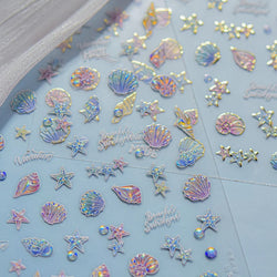 Beach Colourful Conch Dolphin Shell Starfish Jellyfish Star Summer Sea Wave Vacation Mode Water Bubble Nail Art Stickers Decals (Online Order Only)