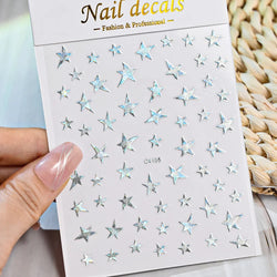 1 Sheet Star Nail Art Stickers 3d Self Adhesive Nail Decals Black White Golden Silver Color Star Design Nail Supplies Accessory (ONLINE ORDER ONLY)