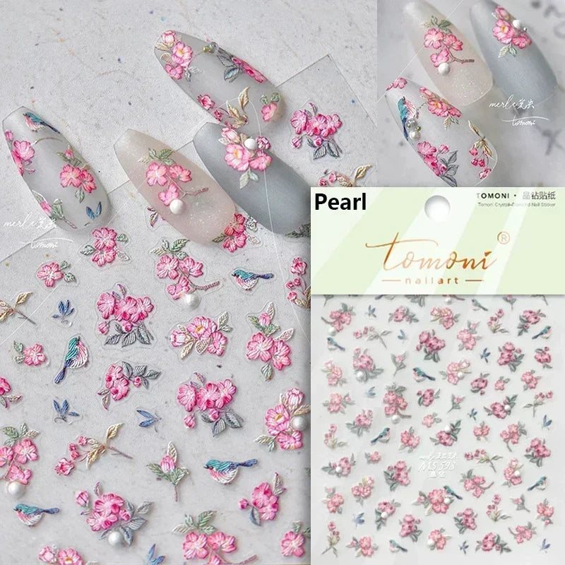 Charming Dreamy Shiny Jelly Blue Gradient Lily Flowers Rose Petal White Dot Chinese Colorful Nail Art Stickers Manicure Decals (ONLINE ORDER ONLY)