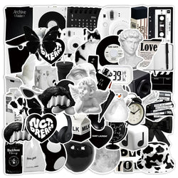 Cute Black White Cartoon Stickers for Suitcase Phone Fridge Skateboard (Online Order Only)