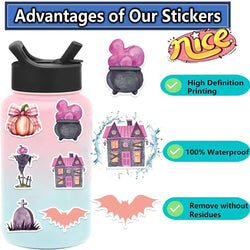 10/50pcs Kawaii Pink Halloween Ghost Skull Pumpkin Stickers Notebook Guitar Skateboard Waterproof Cute Decorative Sticker Toy (ONLINE ORDER ONLY)