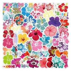 10/60pcs Vivid Hibiscus Flowers Cartoon Little Fresh Style Stickers Graffiti Decals for Laptop Guitar Suitcase Skateboard Kids (ONLINE ORDER ONLY)