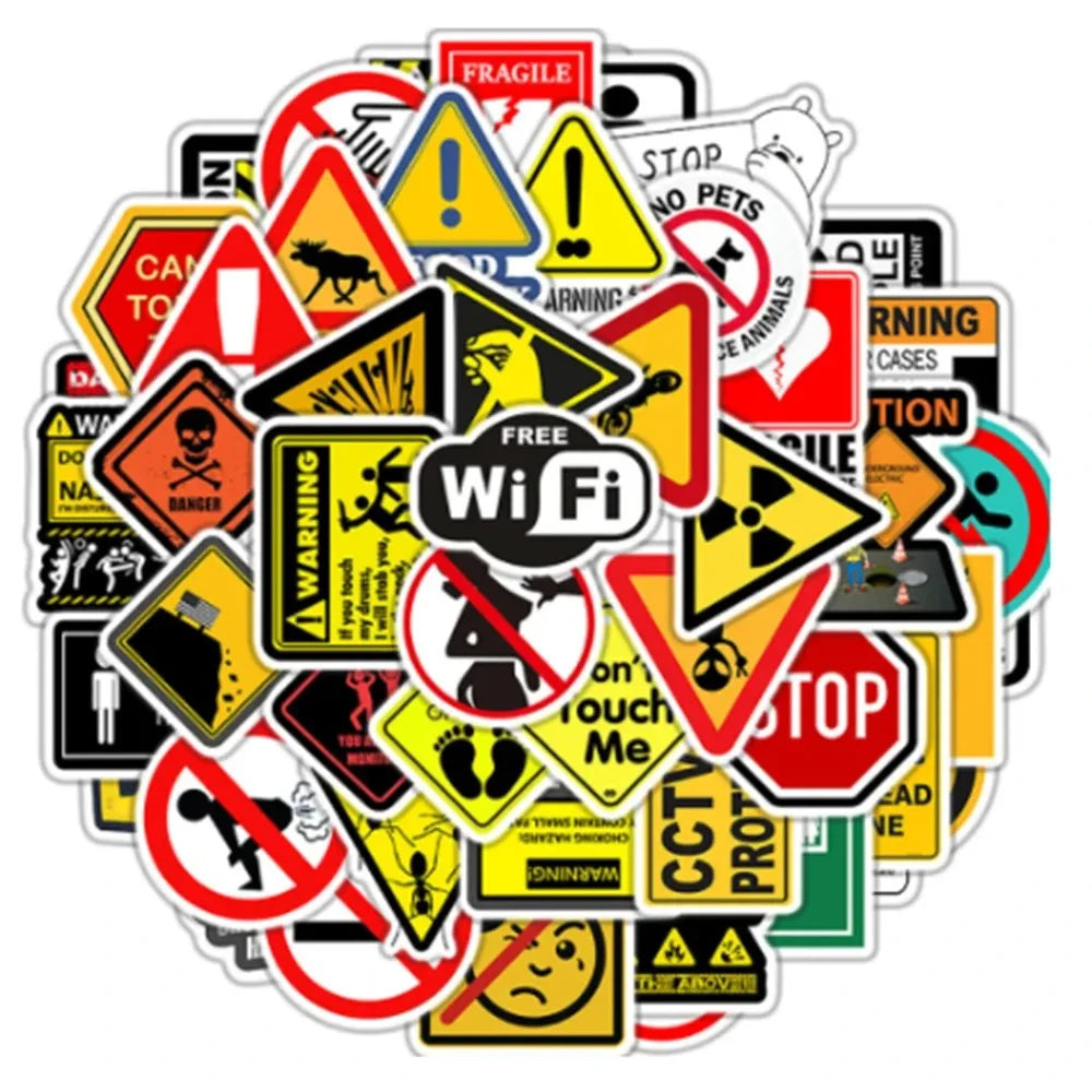 50PCS Warning Stickers Danger Skateboard Fridge Guitar Laptop Motorcycle Decals (ONLINE ORDER ONLY)