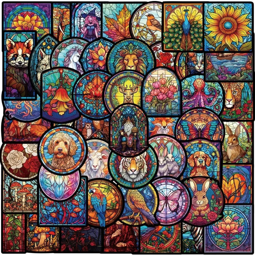 10/50Pcs Stained Glass Graffiti Stickers Car Guitar Motorcycle Laptop Refrigerator Luggage Suitcase DIY Decal Waterproof Sticker (ONLINE ORDER ONLY)