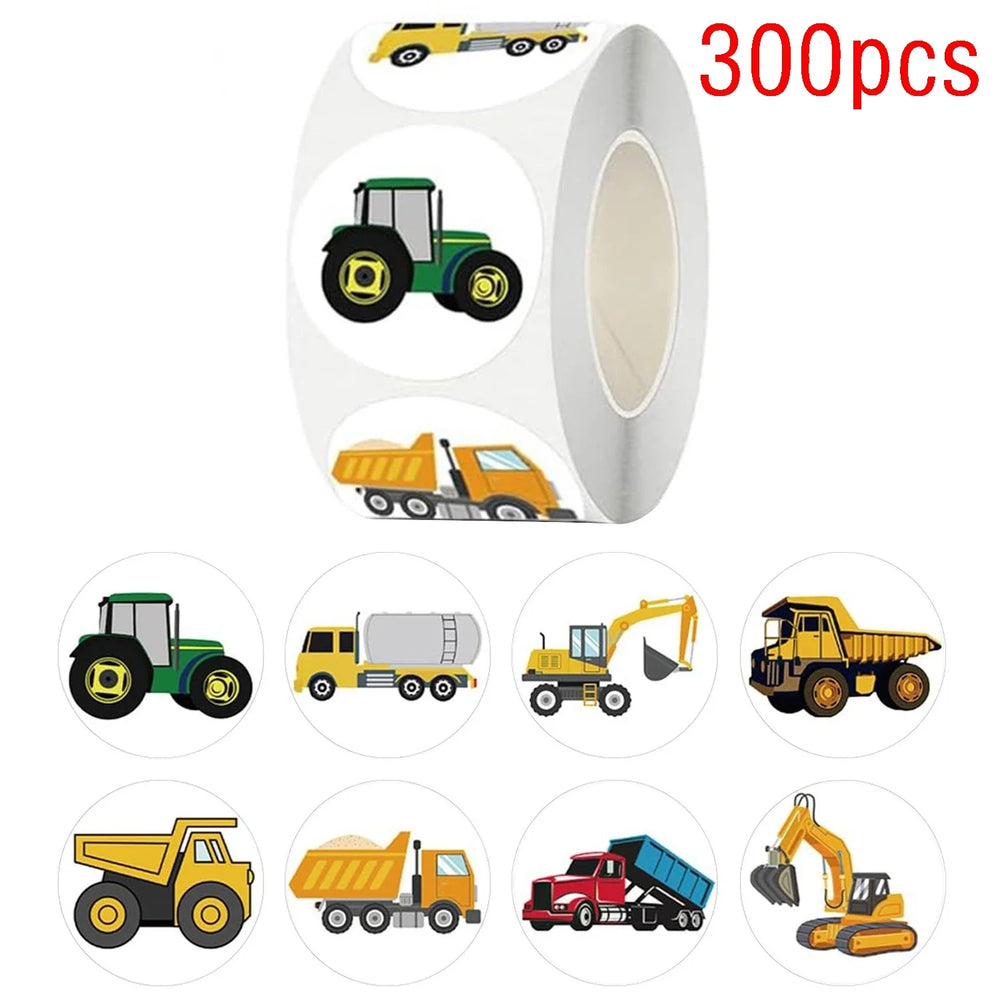 100-500pcs Reward Construction Vehicle Stickers School Students Child Teacher Cartoon Cute Encouraging Sticker Stationery (Online Order Only)