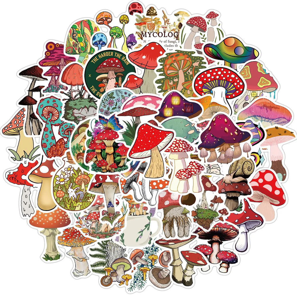 50pcs Aesthetic Mushroom Stickers Pack - Cute Vinyl Waterproof Decals for Water Bottles and Gifts (ONLINE ORDER ONLY)