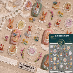 Rabbit Bunny Bear Flower Lace Bowknot Retro Frame Rose Self Adhesive Nail Art Decoration Stickers Chic Manicure Decals Wholesale (ONLINE ORDER ONLY)