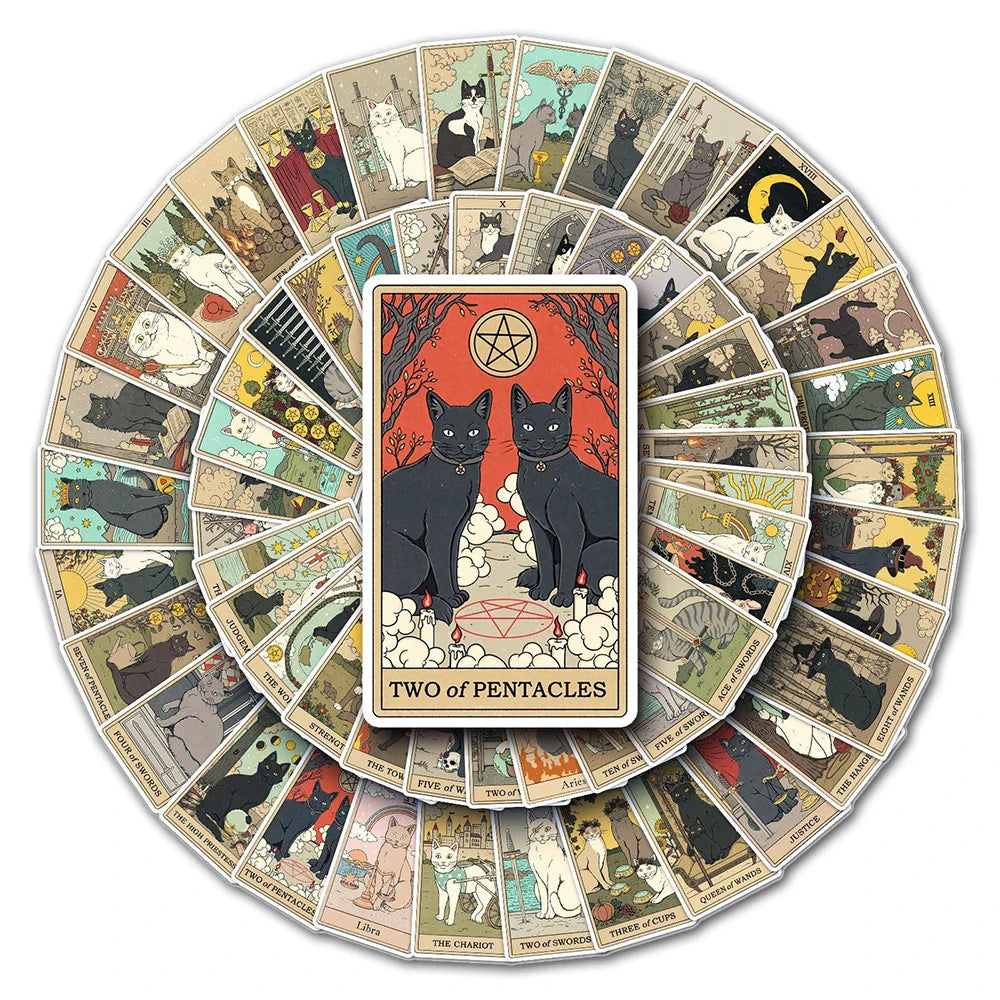 Retro Cat Tarot Stickers - Laptop Phone Motorcycle Decals - Cartoon Kids Toy Wholesale (ONLINE ORDER ONLY)