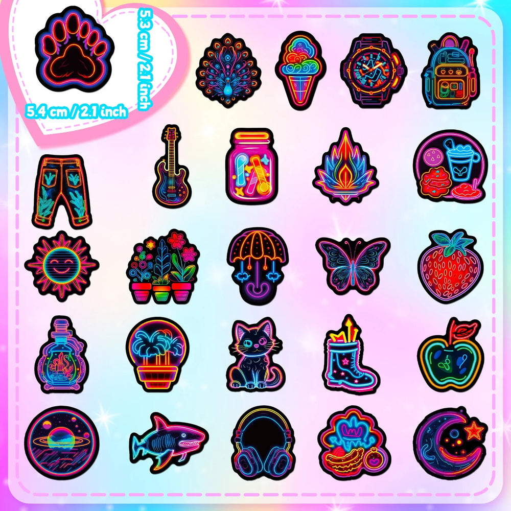 10/30/50PCS Fresh Neon PVC Sticker Aesthetic DIY Decoration Scrapbooking Children's Korean Stationery School Supplies for Kids (ONLINE ORDER ONLY)