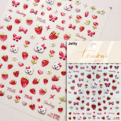 Chic Cute Cheese Ice Cream Pudding Bowknot Strawberry Muffin Stars Cake Embossed Heart Adhesive Nail Art Sticker Manicure Decals (ONLINE ORDER ONLY)
