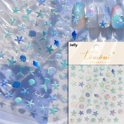 Mermaid Girl Conch Starfish Shell Bowknot Fish Scale Purple Ribbon Water Bubbles Chic Adhesive Nail Art Sticker Manicure Decals (ONLINE ORDER ONLY)
