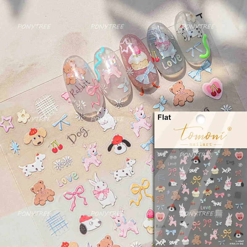 Rabbit Bunny Bear Flower Lace Bowknot Retro Frame Rose Self Adhesive Nail Art Decoration Stickers Chic Manicure Decals Wholesale (ONLINE ORDER ONLY)