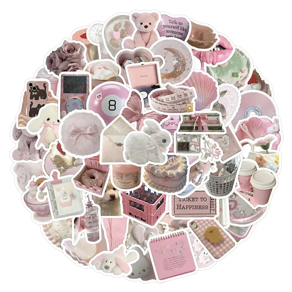 10/30/50/100pcs Cute Pink Girls Cartoon Stickers Aesthetic Decals Fridge Laptop Scrapbook Phone Diary Stationery Sticker Kid Toy (Online Order Only)
