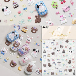 Bowknot Dog puppy Christmas Hat Strawberry Cake Food Coffee Cherry Love Heart Adhesive Nail Art Sticker Reliefs Manicure Decals (Online Order Only)