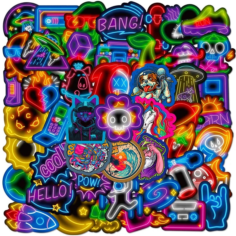 10/30/50PCS Cute Neon Dog PVC Sticky Sticker Aesthetic DIY Korean Stationery Decoration Scrapbooking School Supplies for Kids (Online Order Only)