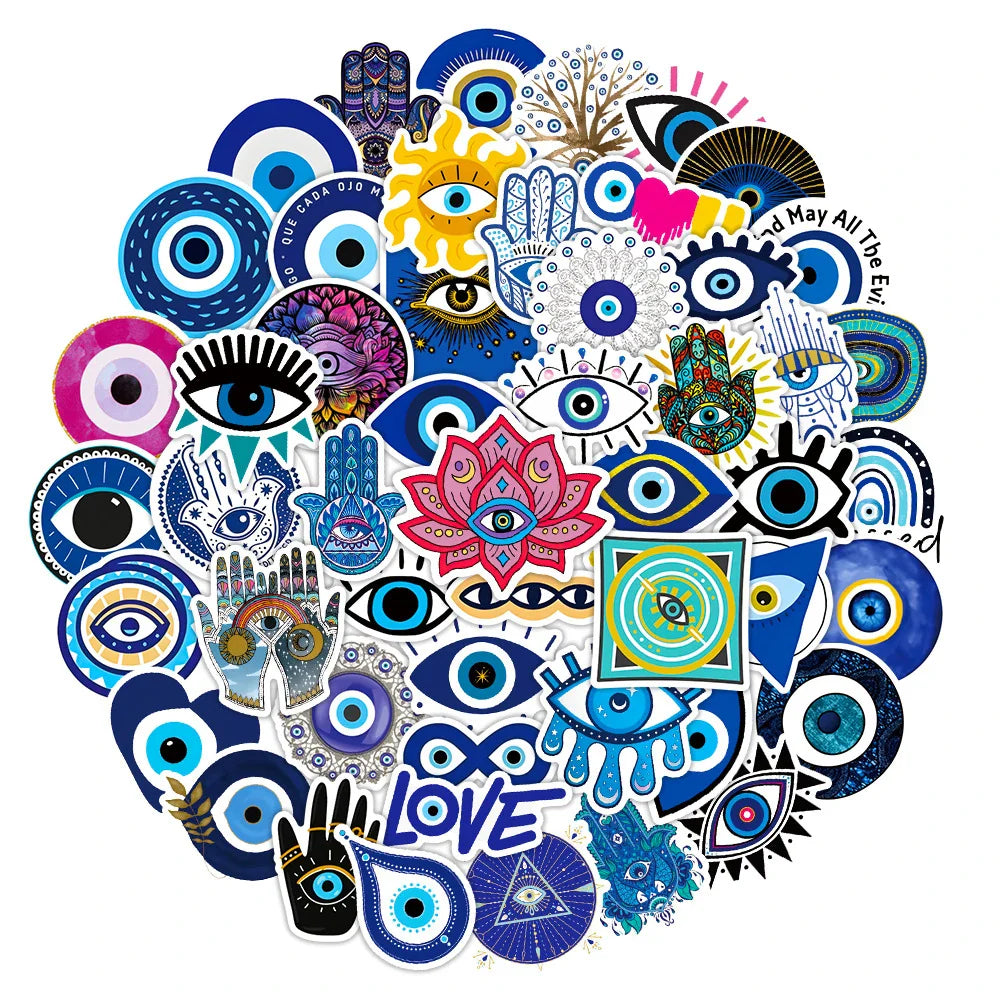 10/30/50pcs Cool Turkish Evil Eye Cartoon Stickers Skateboard Laptop Motorcycle Luggage Phone Car Graffiti Sticker Decal Kid Toy (ONLINE ORDER ONLY)