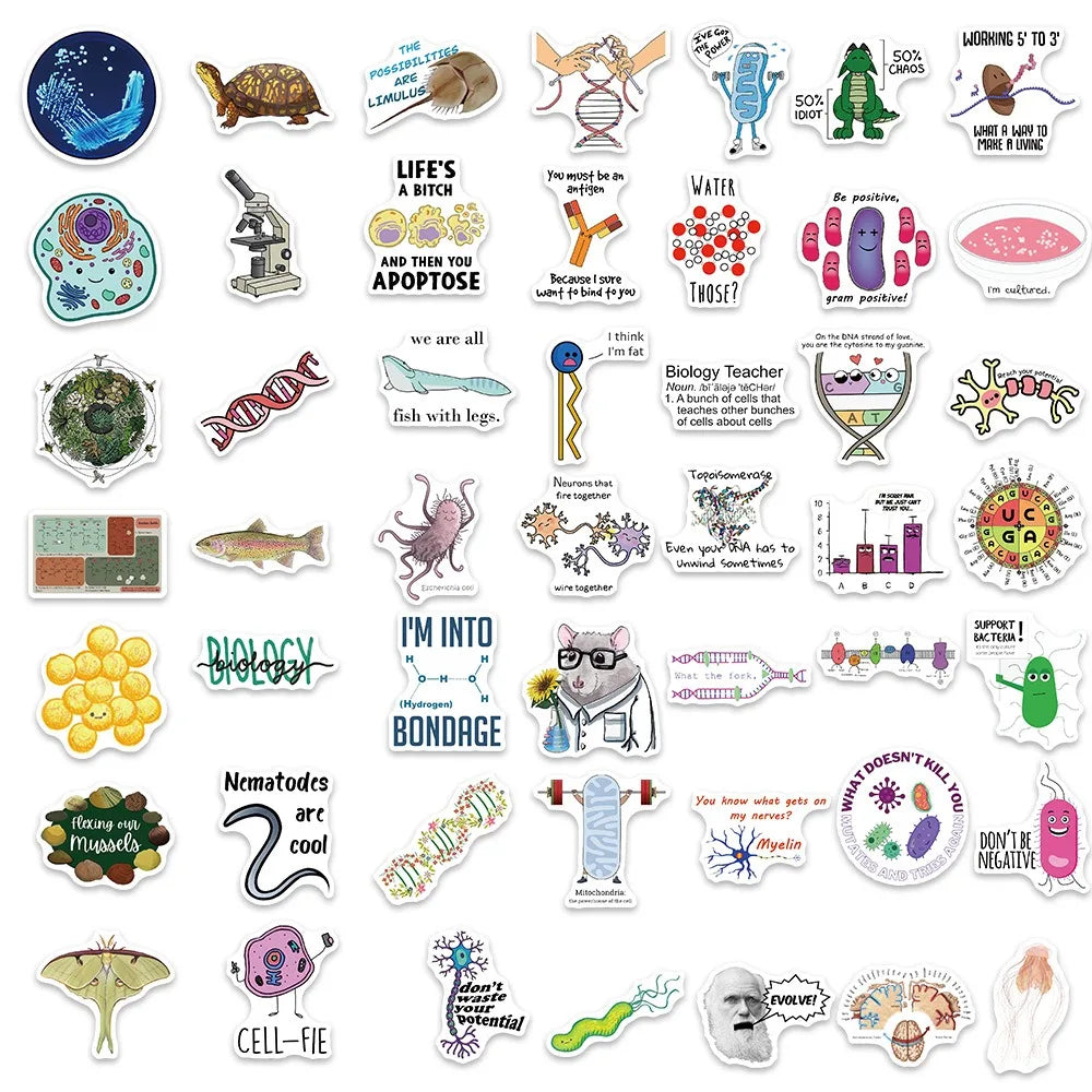 50/100Pcs Cartoon Interesting Chemical Biology Graffiti Stickers Decoration Guitar Notebook Luggage DIY Waterproof Wholesale (ONLINE ORDER ONLY)
