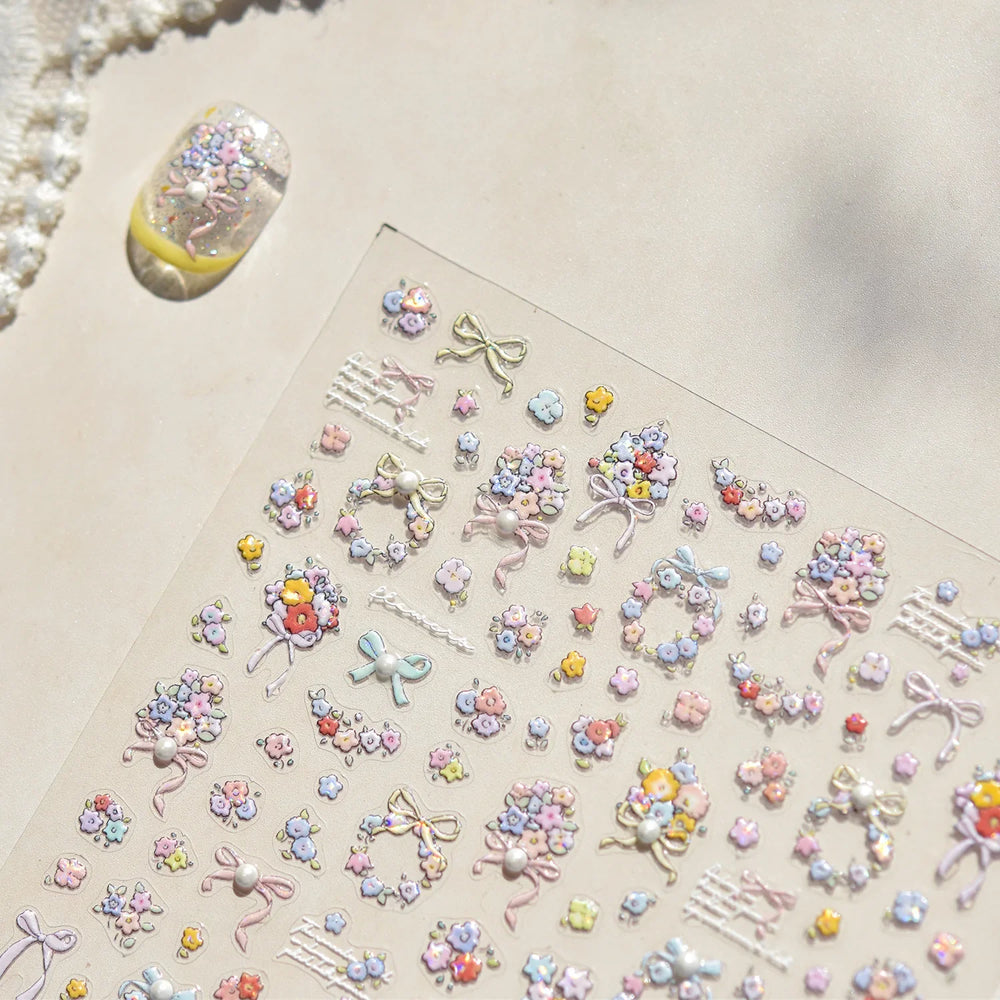 Colourful Field Bouquet Flower Spring Field Violet Daisy Bowknot Butterfly 5D Relief Adhesive Nail Art Stickers Manicure Decals (ONLINE ORDER ONLY)
