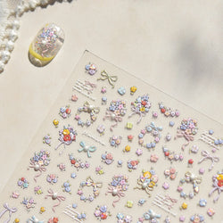 Colourful Field Bouquet Flower Spring Field Violet Daisy Bowknot Butterfly 5D Relief Adhesive Nail Art Stickers Manicure Decals (ONLINE ORDER ONLY)