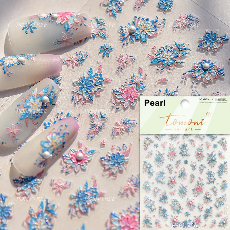 Petal Numerous Flowers Luxuriant Plant Garden Yellow Stamen Charming 5D Soft Relief Adhesive Nail Art Sticker 3D Manicure Decals (ONLINE ORDER ONLY)