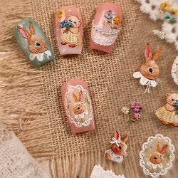 Rabbit Bunny Bear Flower Lace Bowknot Retro Frame Rose Self Adhesive Nail Art Decoration Stickers Chic Manicure Decals Wholesale (ONLINE ORDER ONLY)