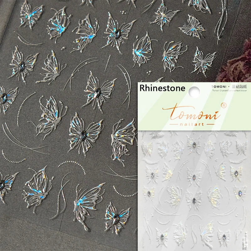 Charming White Shiny Pearl Rhinestone Wings Feathers Crown Moon Stars 3D Self Adhesive Nail Art Sticker Manicure Decal Wholesale (ONLINE ORDER ONLY)