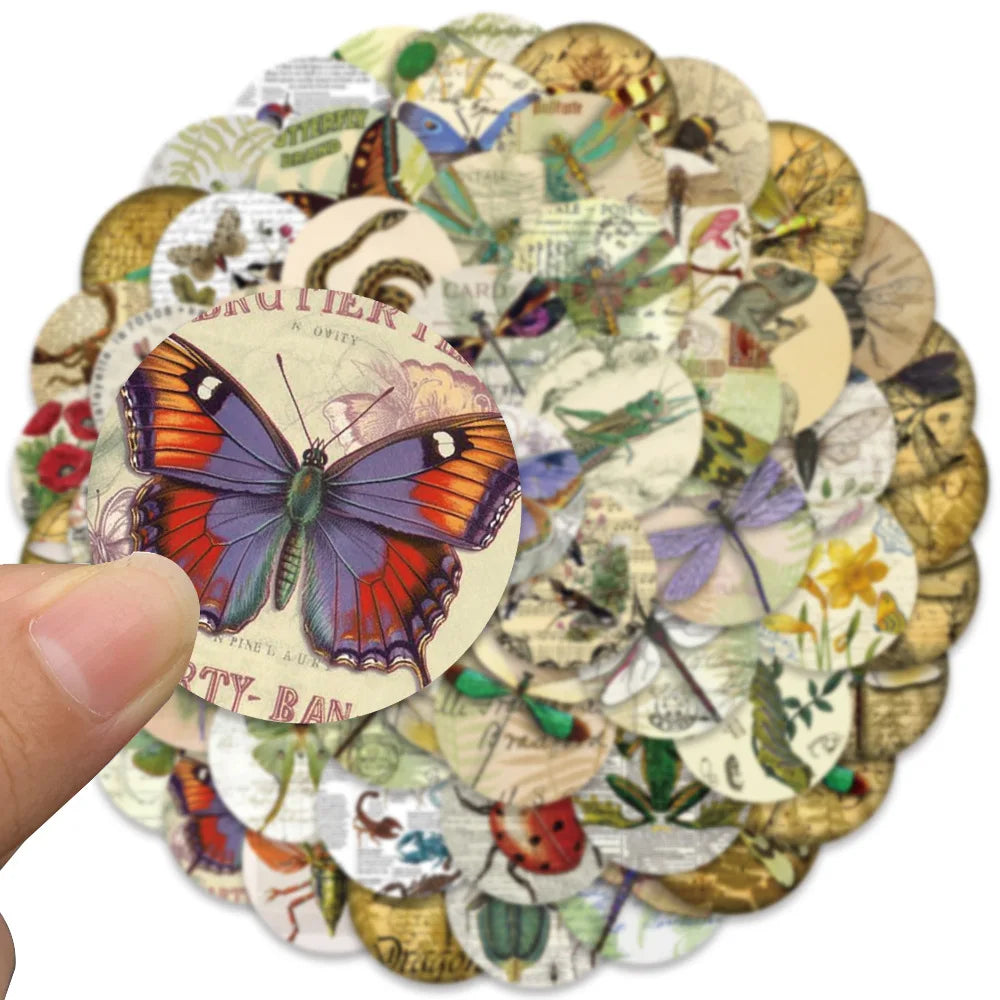 10/30/58PCS Retro Insects Stickers Graffiti Specimen DIY Album Skateboard Luggage Phone Planner Cartoon Decals Waterproof Toys (ONLINE ORDER ONLY)