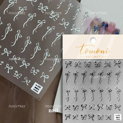 Purple Gold Silver Bowknot Cherry Fruit Cute Ribbon Tie Line Delicate 3D Adhesive Nail Art Stickers Manicure Decals Wholesale (Online Order Only)
