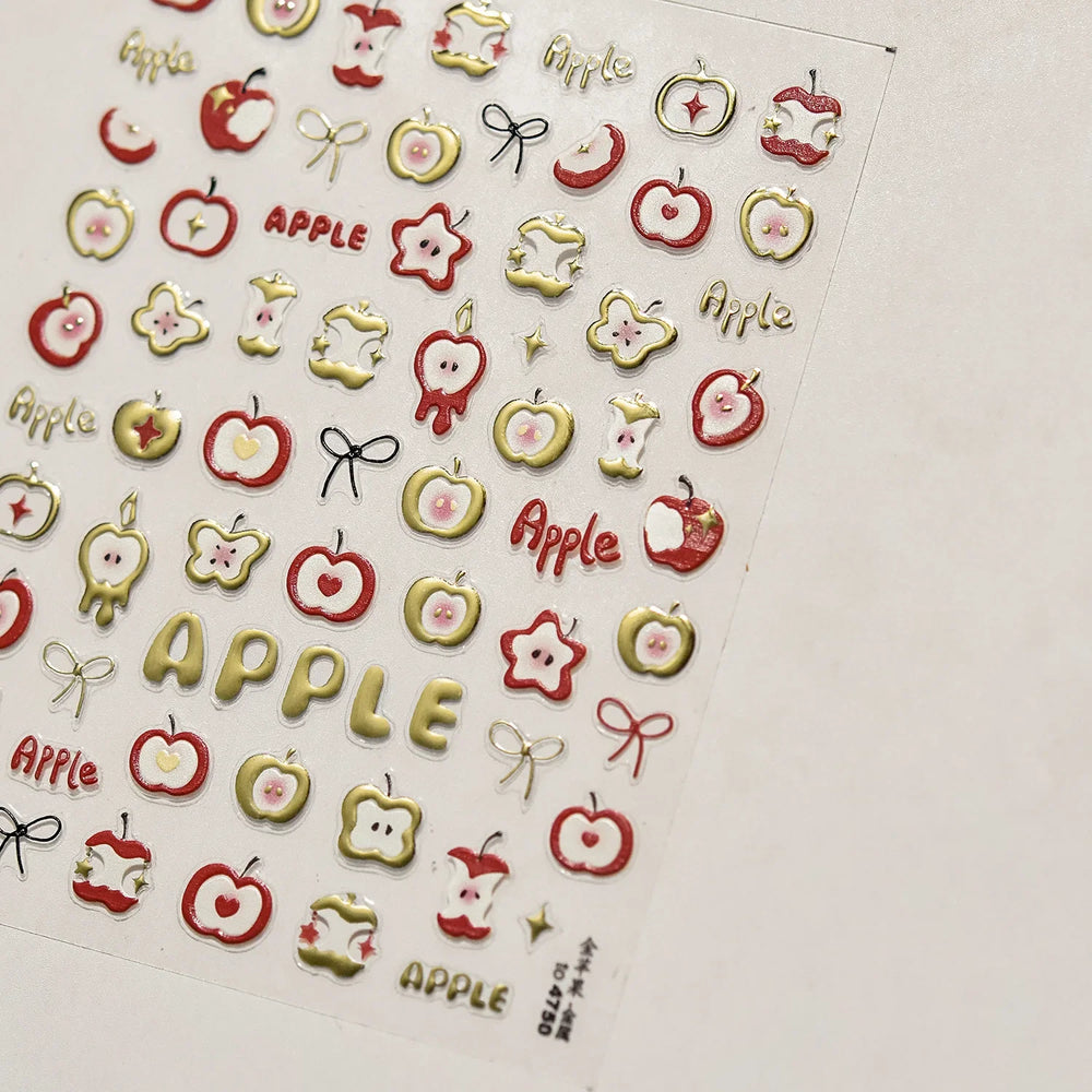 Shiny Attractive Apple Core Peel Cute Fruits Bowknot Tie Star Self Adhesive Nail Art Stickers Charming Rhinestone Manicure Decal (ONLINE ORDER ONLY)