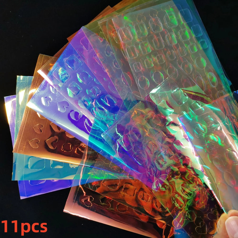10/11/16Pcs Vibrant Aurora Holographic Nail Foils Ice Cube Cellophane Laser Jewelry Candy Nail Stickers Chameleon Manicure Decor (ONLINE ORDER ONLY)
