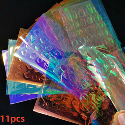 10/11/16Pcs Vibrant Aurora Holographic Nail Foils Ice Cube Cellophane Laser Jewelry Candy Nail Stickers Chameleon Manicure Decor (ONLINE ORDER ONLY)