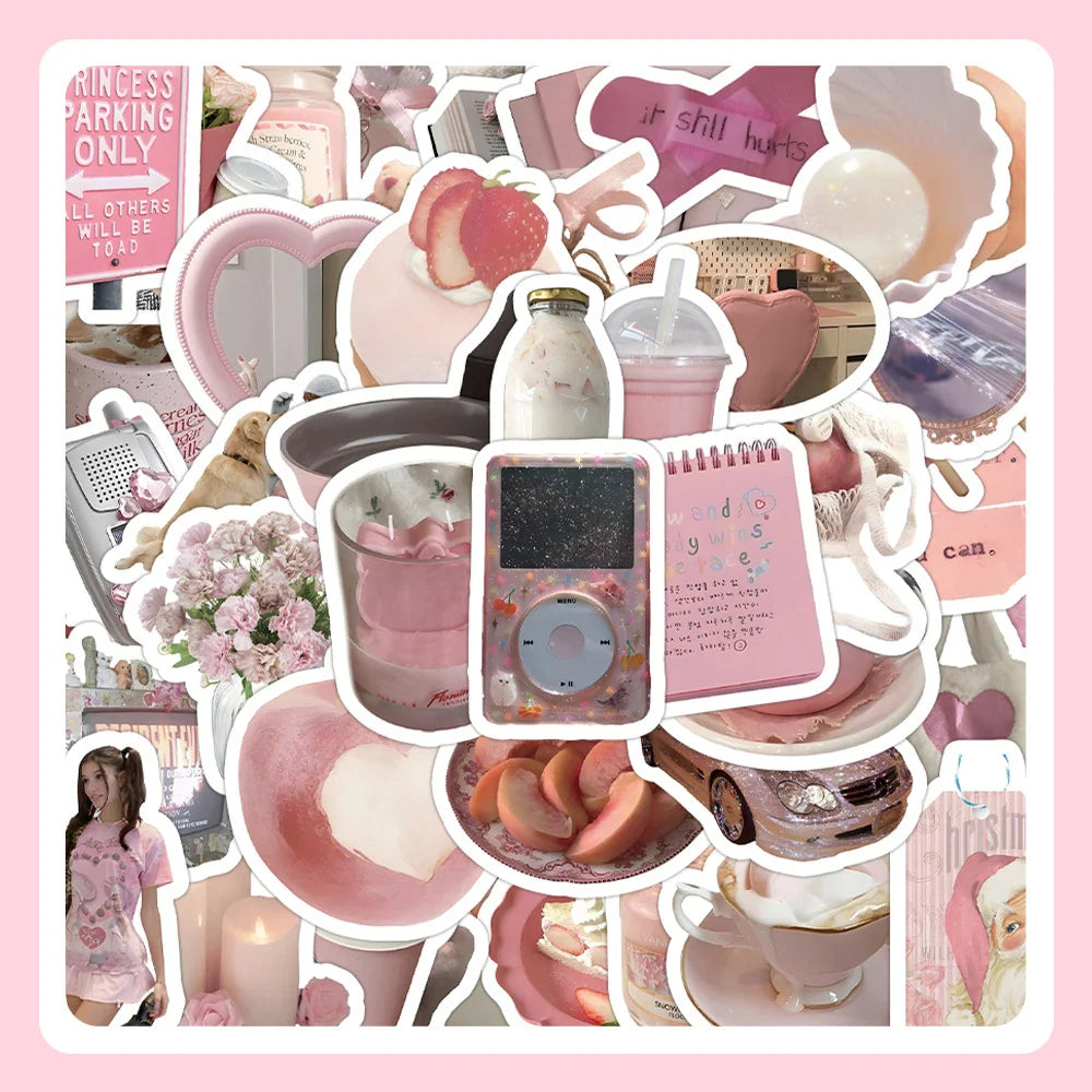 10/30/60PCS Cute Pink Sticker Aesthetic Kids Toys Ins Style Cartoon Decals For Girls DIY Fridge Stationery Phone Laptop Luggage (Online Order Only)
