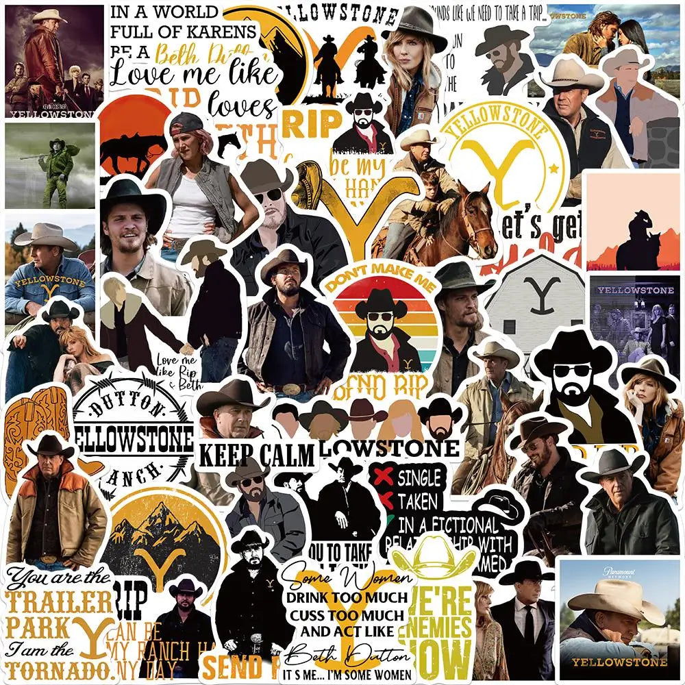 50Pcs Yellowstone TV Show Stickers for Luggage, Laptop, Skateboard, Car, Phone, Guitar, Kids Toy Gift Decals (Online Order Only)