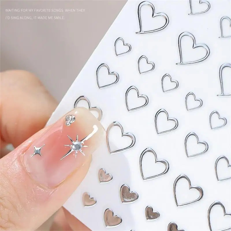 6pcs Mirror Silver Star 3D Nail Sticker Holographic Heart/Moon/Cross Design Self-Adhesive Decal Manicure Art Supplies Decoration (ONLINE ORDER ONLY)