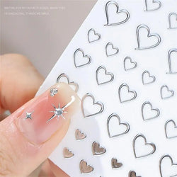 6pcs Mirror Silver Star 3D Nail Sticker Holographic Heart/Moon/Cross Design Self-Adhesive Decal Manicure Art Supplies Decoration (ONLINE ORDER ONLY)