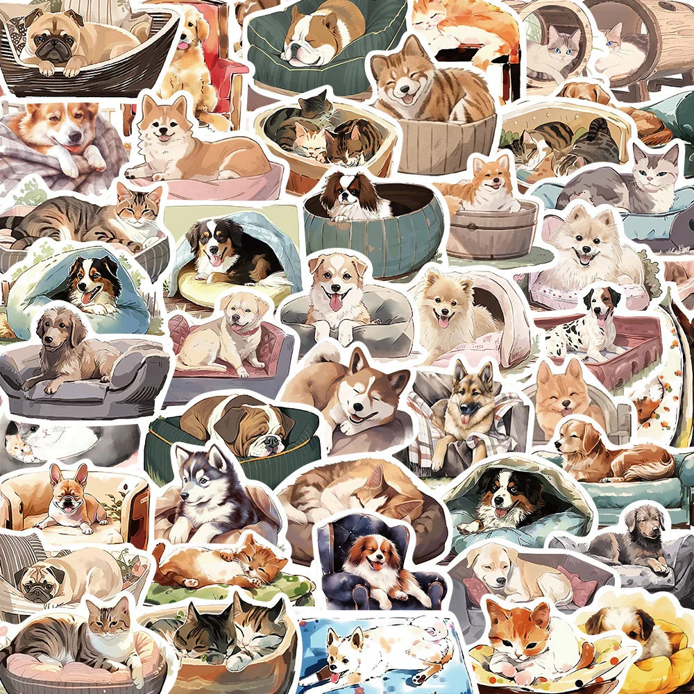 Cute Animal Stickers Pack - Dog Cat Cartoon Decals for Laptop, Phone, Fridge, Aesthetic Decor (ONLINE ORDER ONLY)