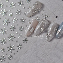 Winter Christmas Crystal Delicate Hexagon Romantic Laser Silver Chic Snowflakes Self Adhesive Nail Art Sticker 5D Manicure Decal (ONLINE ORDER ONLY)