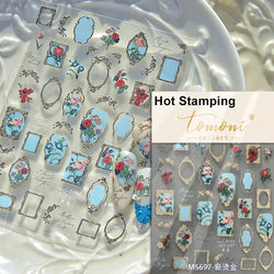 Retro Rose Gold Photo Frame Dried Flower Delicate Totem 3D Self Adhesive Nail Art Stickers 5D Shiny Rhinestone Manicure Decals (ONLINE ORDER ONLY)