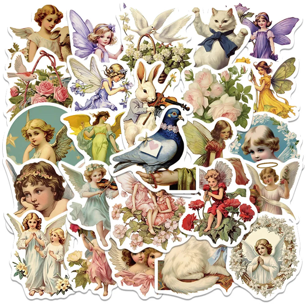 50pcs Retro Cartoon Aesthetic Fairy Tale Angels Stickers Water Bottle Decals Luggage Guitar Phone Waterproof Graffiti (ONLINE ORDER ONLY)