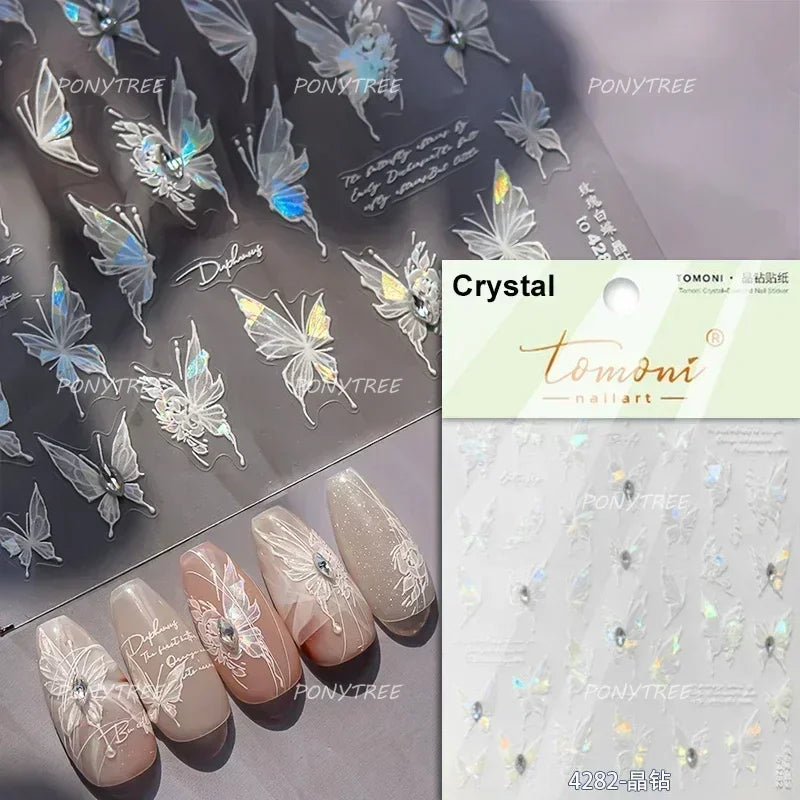 Charming Delicate Sapphire Color Blue Black Stroke Butterfly Jelly Relief Rhinestone Adhesive Nail Art Stickers Manicure Decals (Online Order Only)