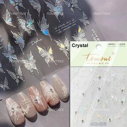 Charming Delicate Sapphire Color Blue Black Stroke Butterfly Jelly Relief Rhinestone Adhesive Nail Art Stickers Manicure Decals (Online Order Only)